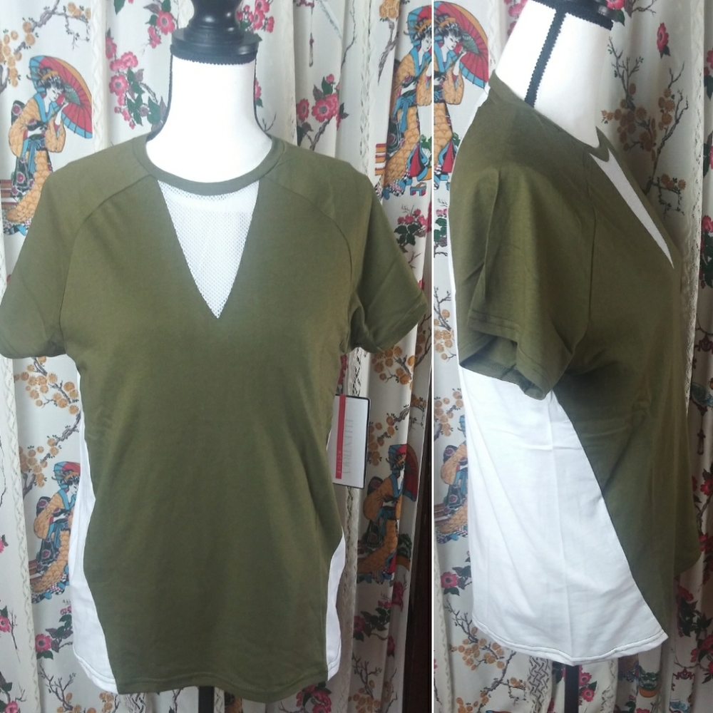 Ellen Tracy Active Dark Olive Athletic Top